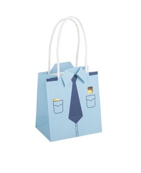4 sacs cadeaux police bleu marine & or