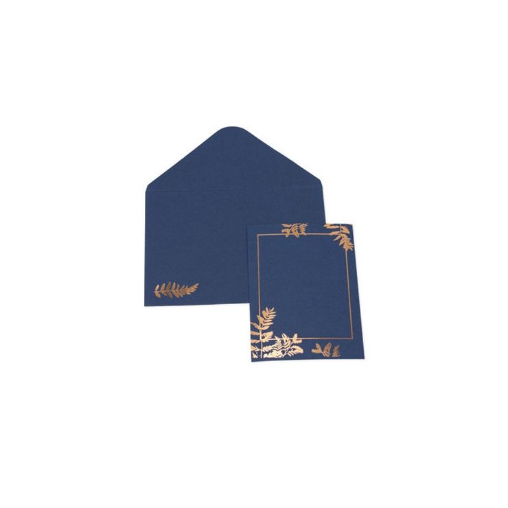 10 invitations bleu marine & cuivre avec enveloppes