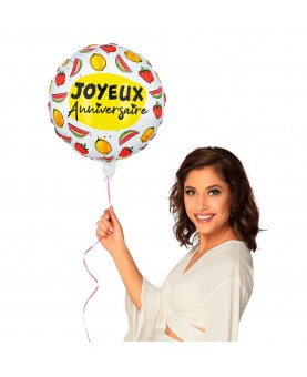 Ballon mylar "Joyeux anniversaire" fruits