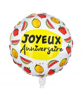 Ballon mylar "Joyeux anniversaire" fruits