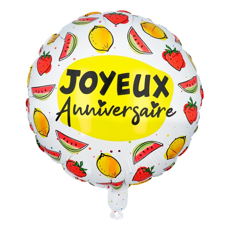 Ballon mylar "Joyeux anniversaire" fruits