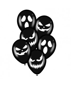 Ballons noirs visages Halloween x6