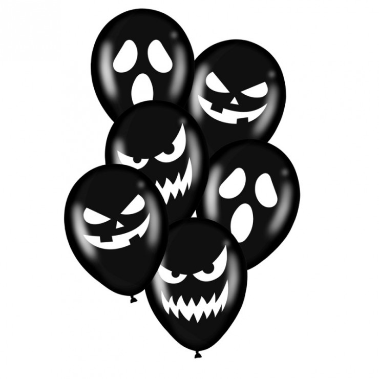 Ballons noirs visages Halloween x6