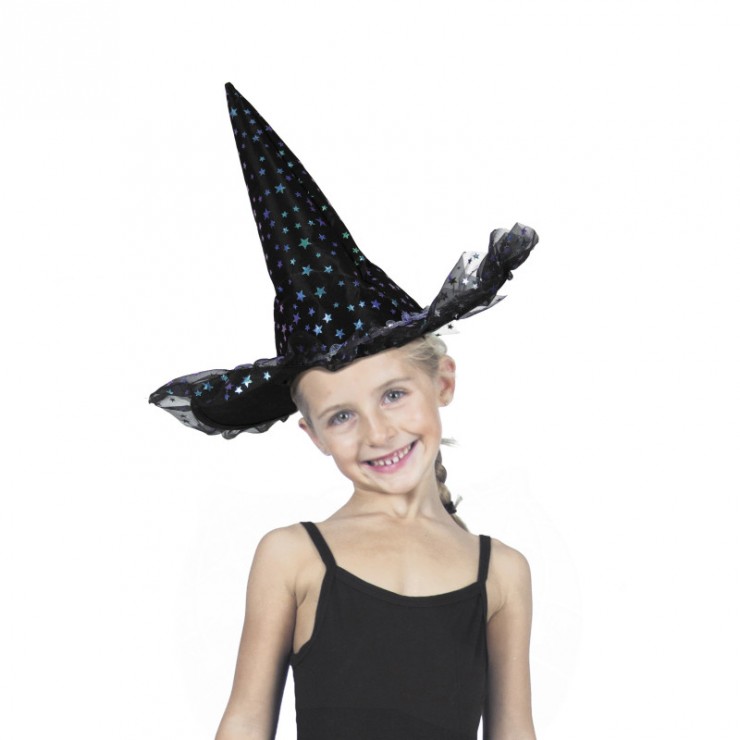 Chapeau sorcière étoiles irisées enfant