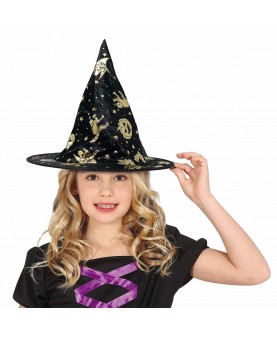 Chapeau sorcière noir et or enfant