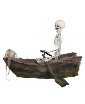 Squelette dans barque animé 37 cm