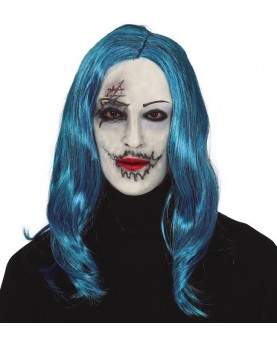 Masque poupée gothique cheveux bleus