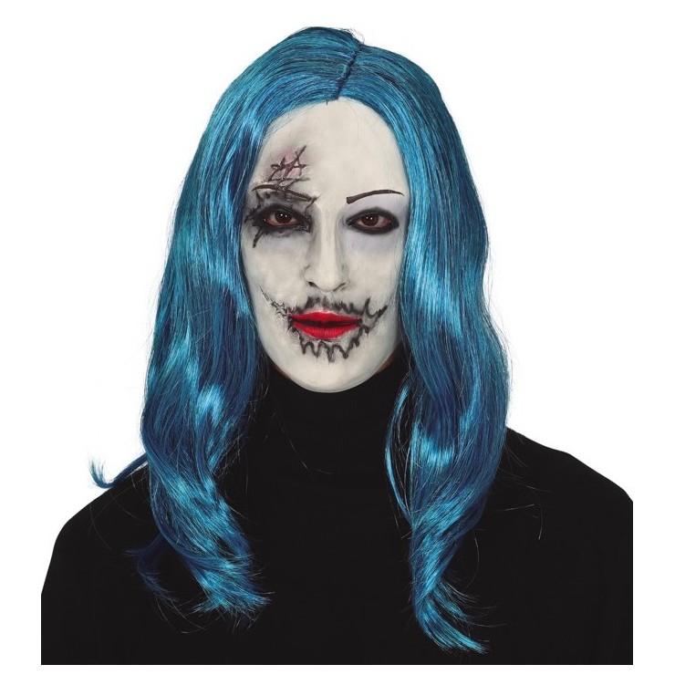 Masque poupée gothique cheveux bleus
