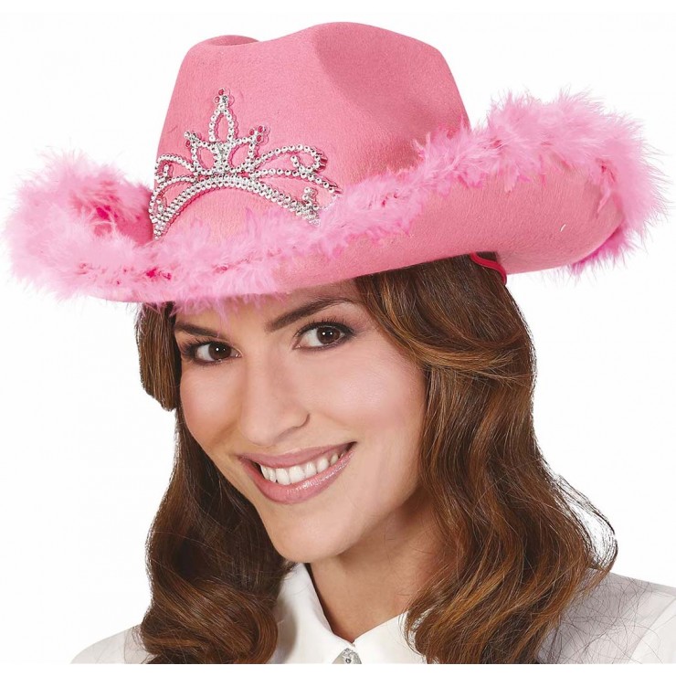 Chapeau cowboy rose avec diadème