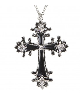 Collier croix noire avec strass