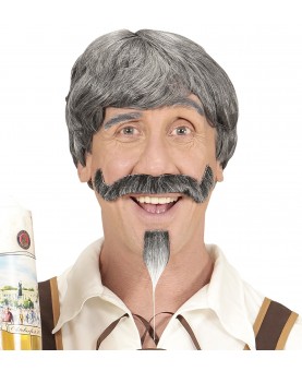 Perruque Bavarois grisonnant avec moustache et barbiche