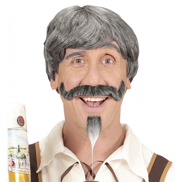 Perruque Bavarois grisonnant avec moustache et barbiche