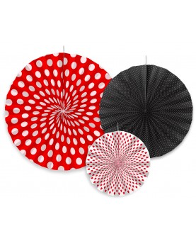 3 rosettes en papier noir blanc et rouge