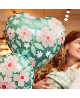 Ballon vert Coeur avec fleurs, 45 cm