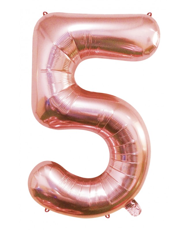 Ballon chiffre 5 rose gold 100 cm gonflé à l'hélium