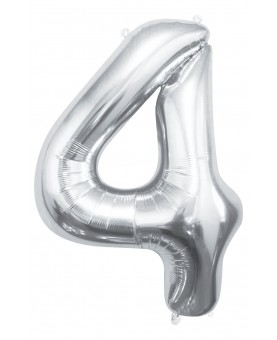 Ballon chiffre 4 argent 100 cm gonflé à l'hélium