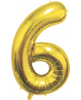 Ballon chiffre 6 doré 100 cm gonflé à l'hélium