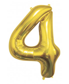 Ballon chiffre 4 doré 100 cm gonflé à l'hélium