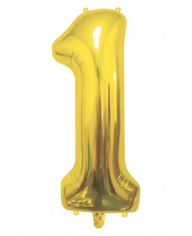 Ballon chiffre 1 doré 100 cm gonflé à l'hélium