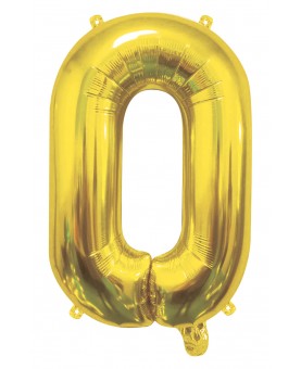 Ballon chiffre 0 doré 100 cm gonflé à l'hélium