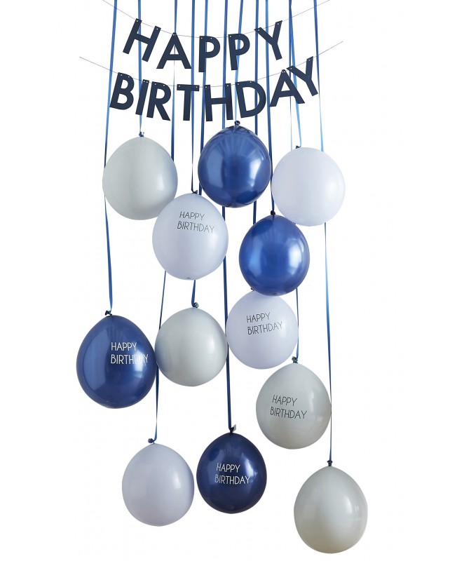 Kit de porte "Happy Birthday" bleu marine et blanc