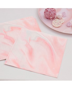 16 serviettes marbre rose