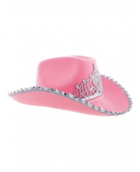 Chapeau cowboy rose avec diadème strass