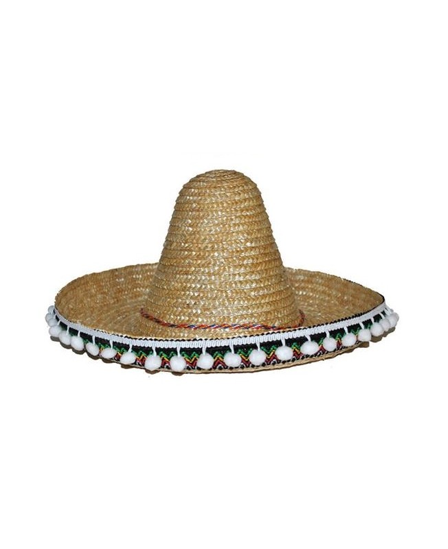 Sombrero Mexicain naturel avec pompons blancs