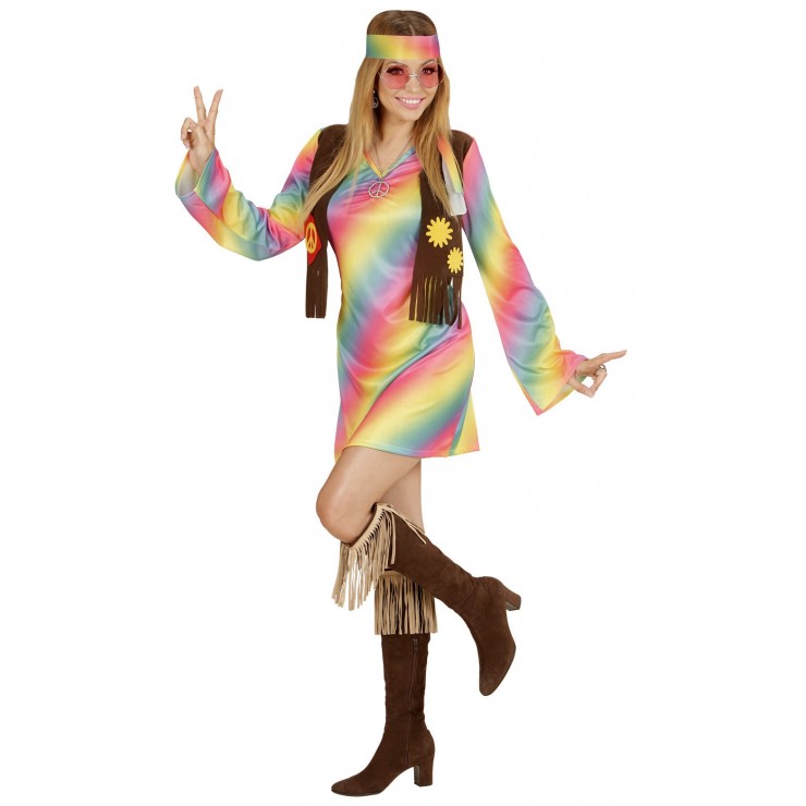 Femme hippie arc en ciel
