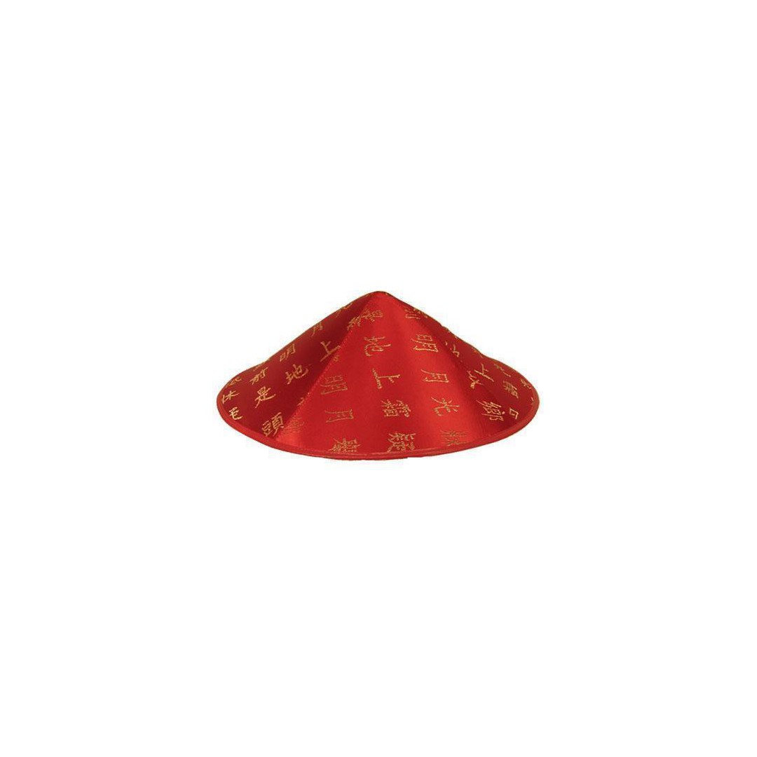 Chapeau Chinois rouge tissu avec calligraphie