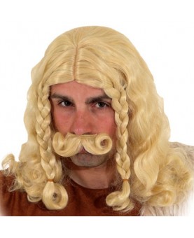 PERRUQUE Moustache Blonde VIKING Déguisement Homme Guerrier film NEUF Pas cher 