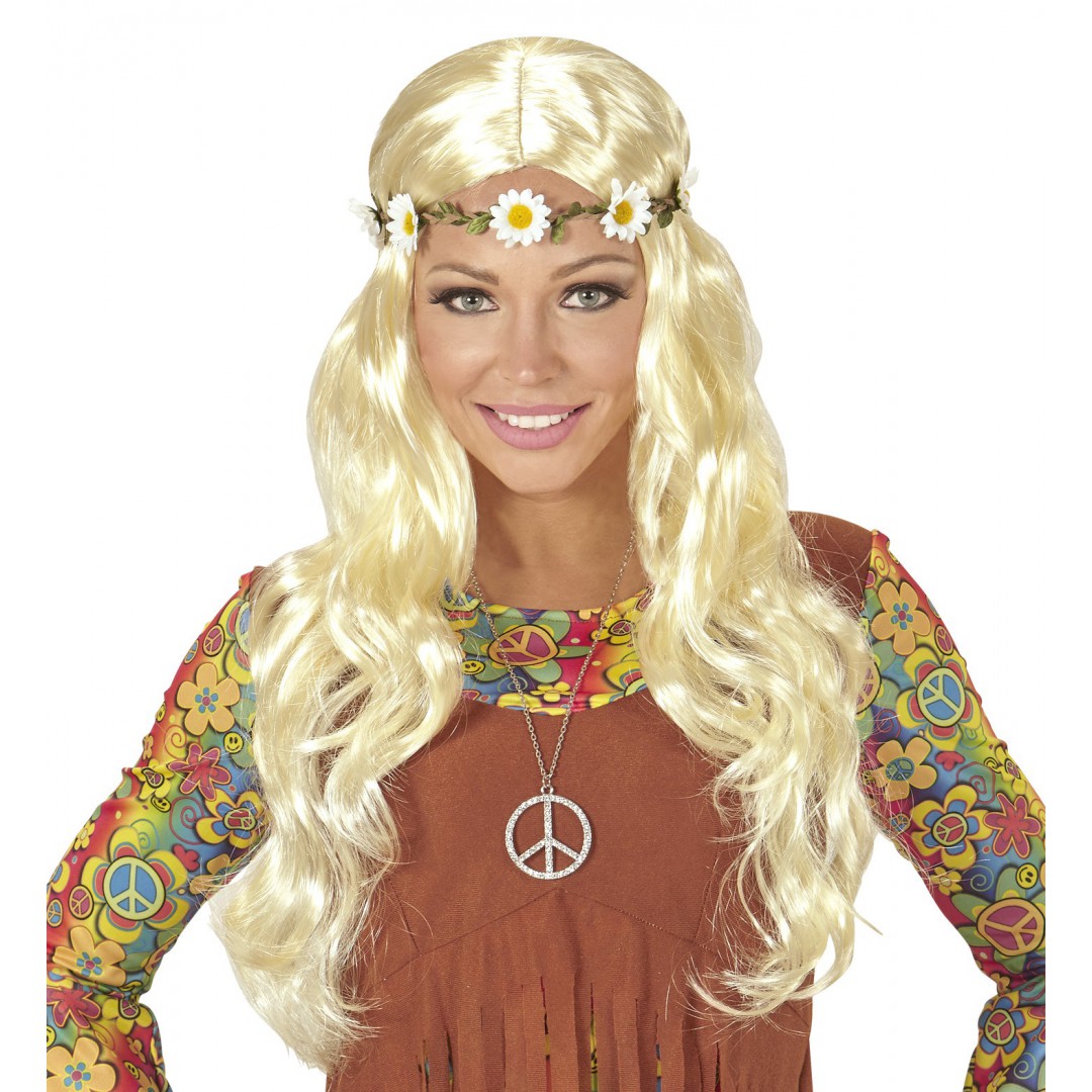 Perruque hippie avec bandeau de fleurs