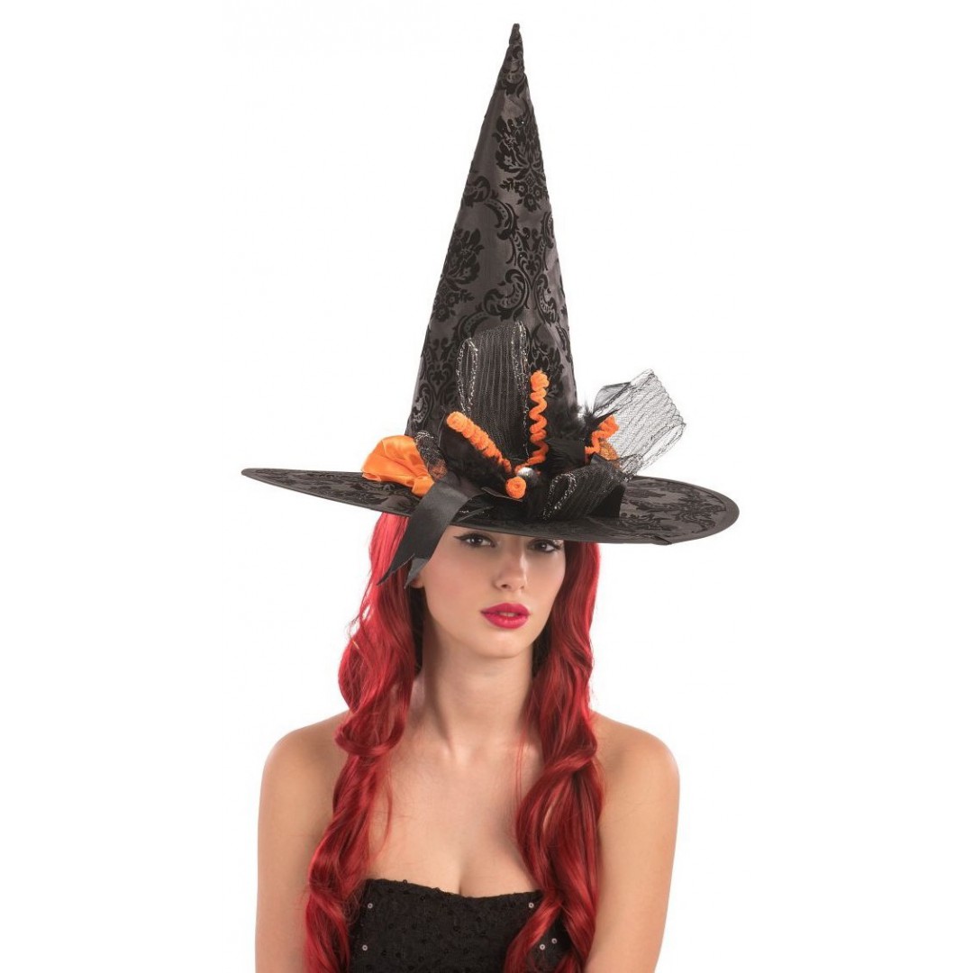 Chapeau de sorcière noir et orange